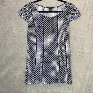 ROBERT Louis L Large Top Shirt Black Geometric Cap Sleeve Round Neck Stretch P19